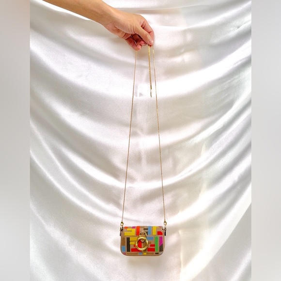 Fendi Kuban Canvas FF Embroidered Nano Baguette Bag Charm Grezzo Multicolor - Picture 8 of 17
